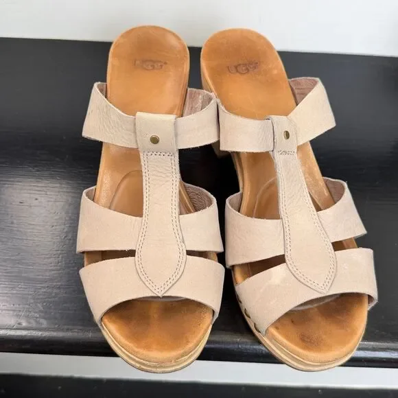 UGG Jennie Wedge Heels Sandals Soft Tan like new women’s 8 - Picture 6 of 8